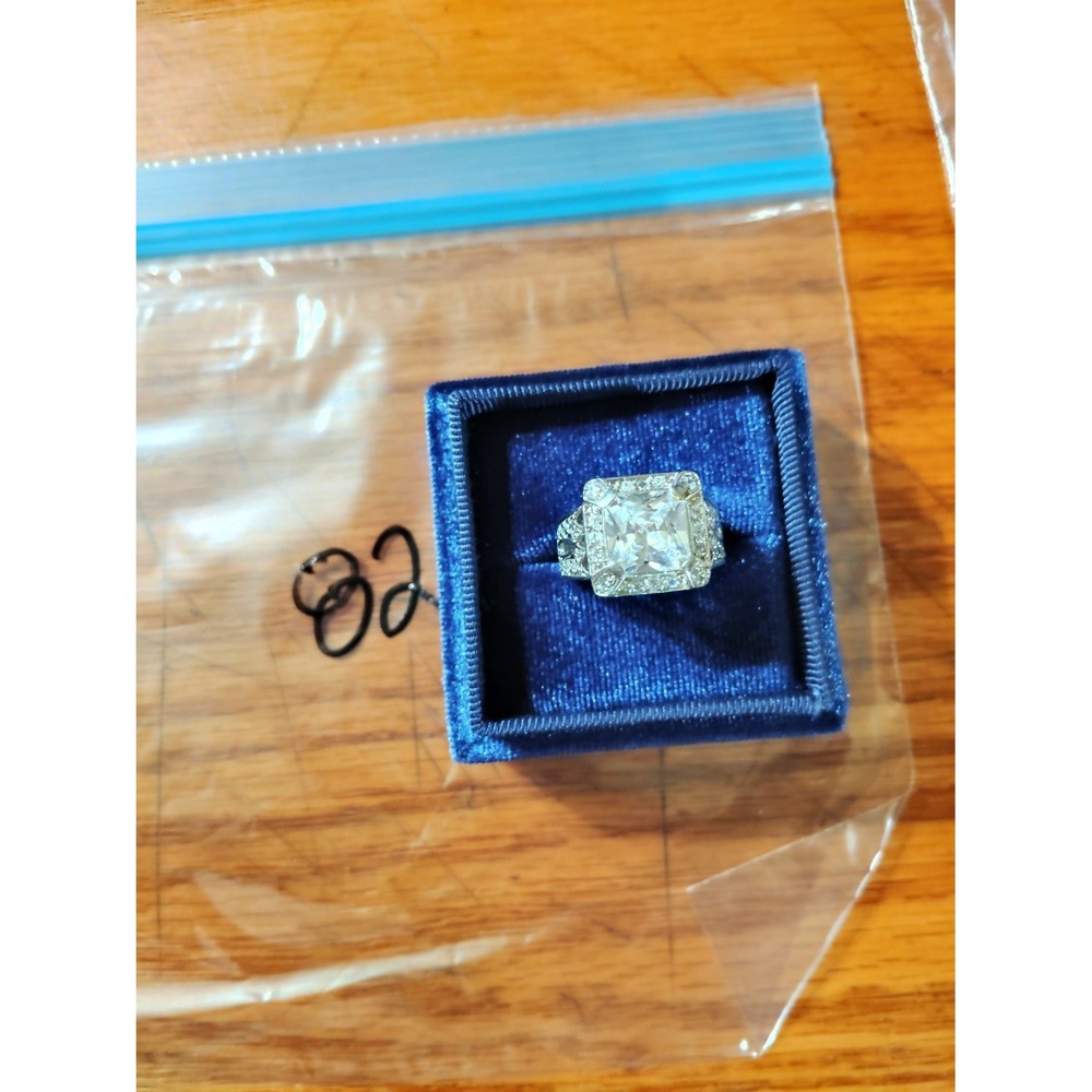 925 Sterling Silver Cubic Zirconia Halo Statement Cocktail Ring Womens Size 7.5